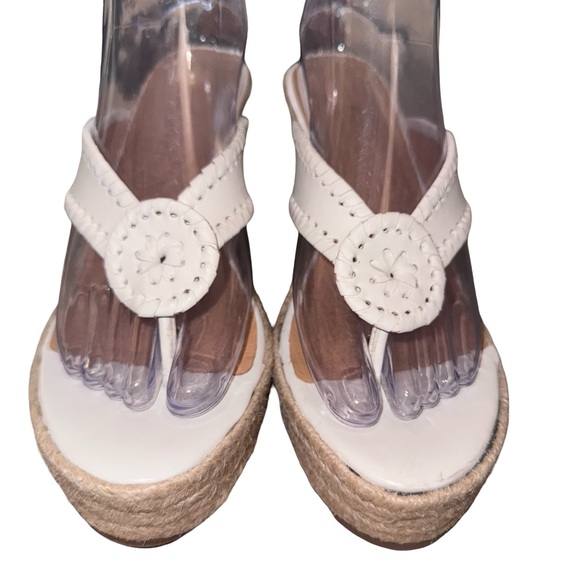Jack Rogers Whipstitch Espadrille Wedge Sandals White Leather Thong Size 9 - Picture 3 of 9